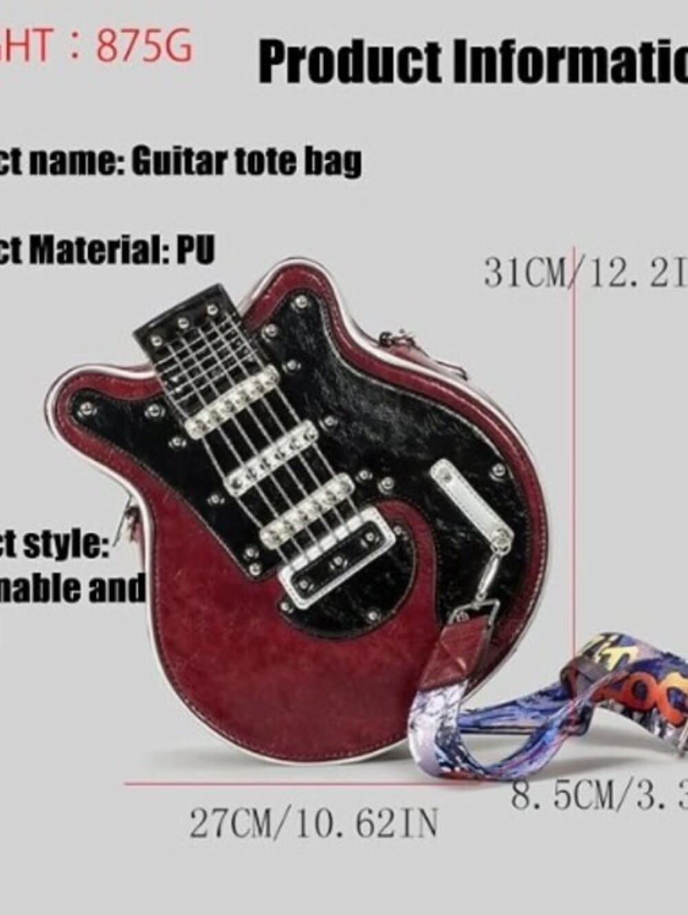 Kdaooy Guitar Shaped Crossbody Fashionable PU Leather Bag - NWOT - Picture 7 of 9